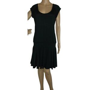 Lux Dress or Tunic Top Size Large Solid Black Soft Dropped Waist scoop shirt